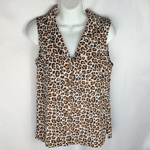 Cleo Leopard Print Sleeveless Button Up Blouse S